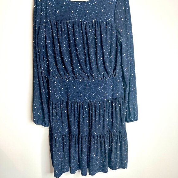 Lauren Ralph Lauren Navy Blue Polka Dot Drop Waist Ruffle Tiered Dress Sz 14 - Picture 3 of 5